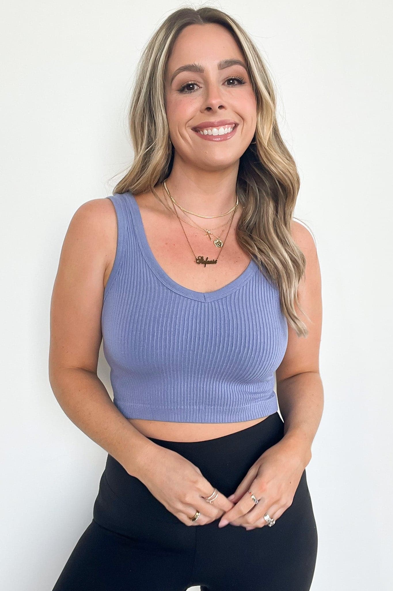 Denim / S Deema Ribbed Seamless Cropped Tank Bra Top - BACK IN STOCK - Madison and Mallory