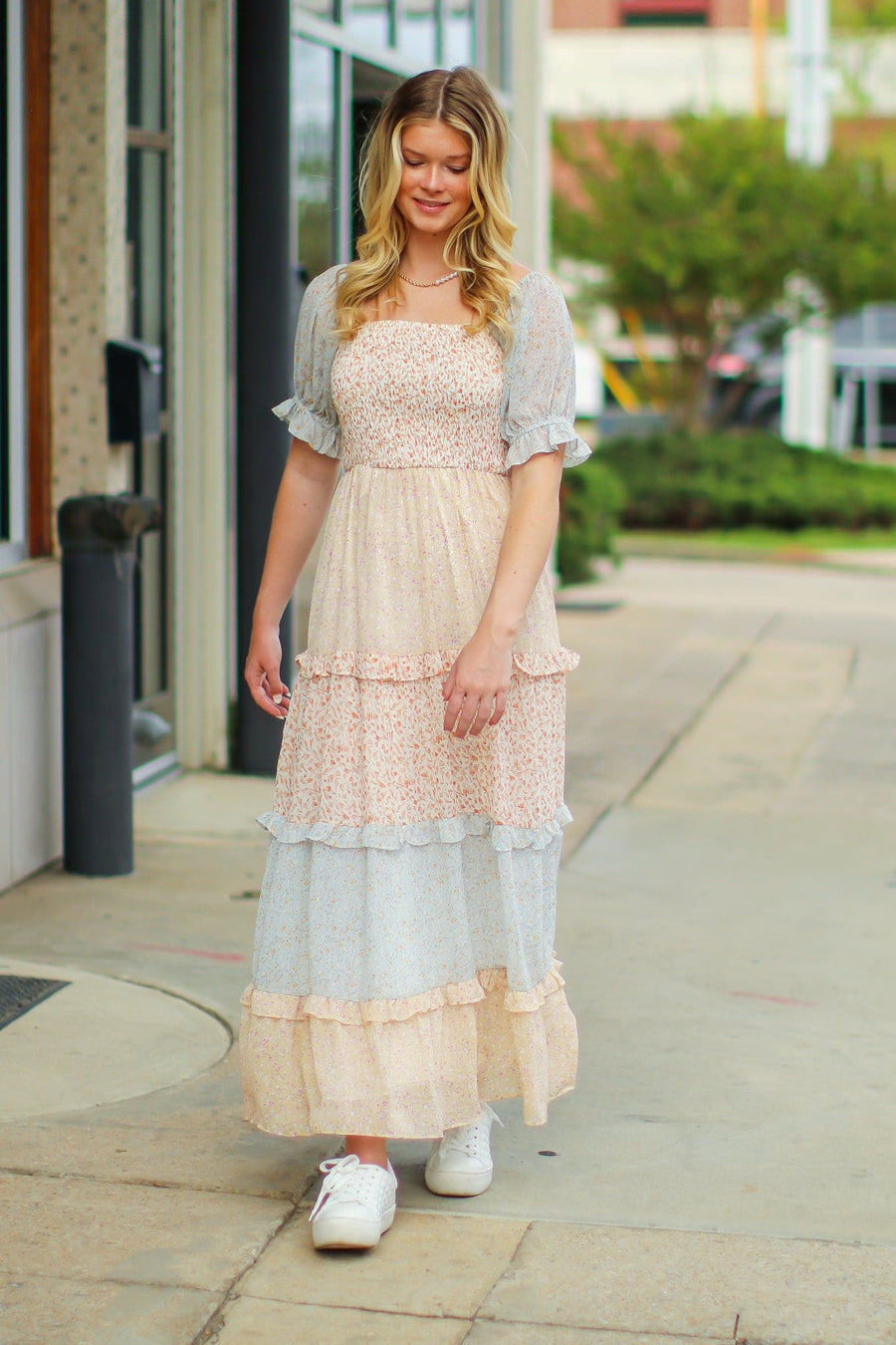 S / Ivory/Yellow/Blue Feels Like Fate Floral Tiered Dress - FINAL SALE - Madison and Mallory