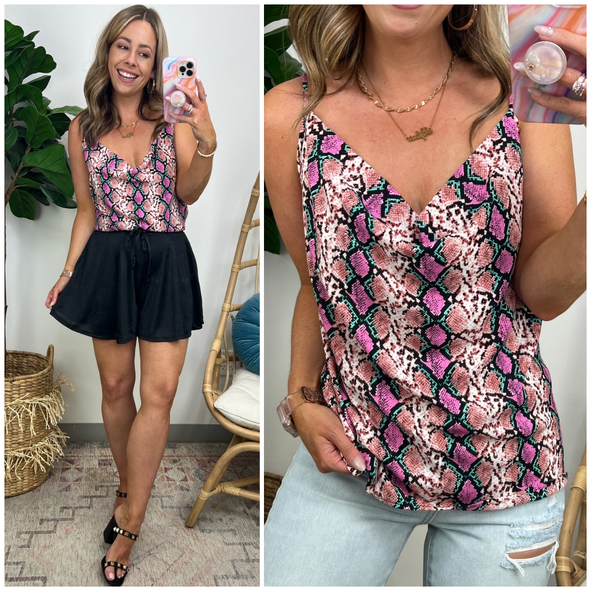 Finnlea Animal Print Cowl Neck Tank Top - FINAL SALE - Madison and Mallory