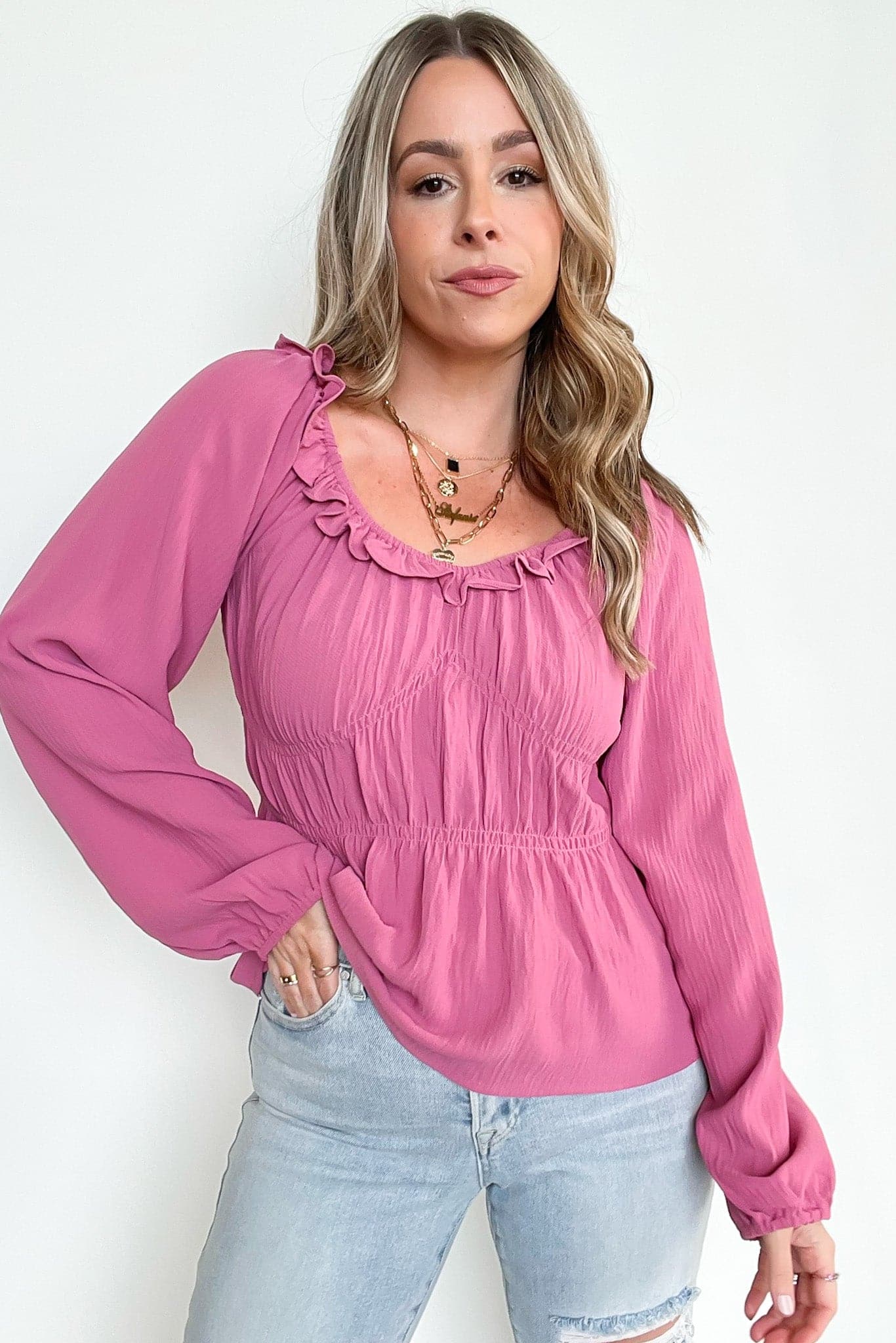 Flirtatious Ways Ruched Ruffle Top - FINAL SALE - Madison and Mallory