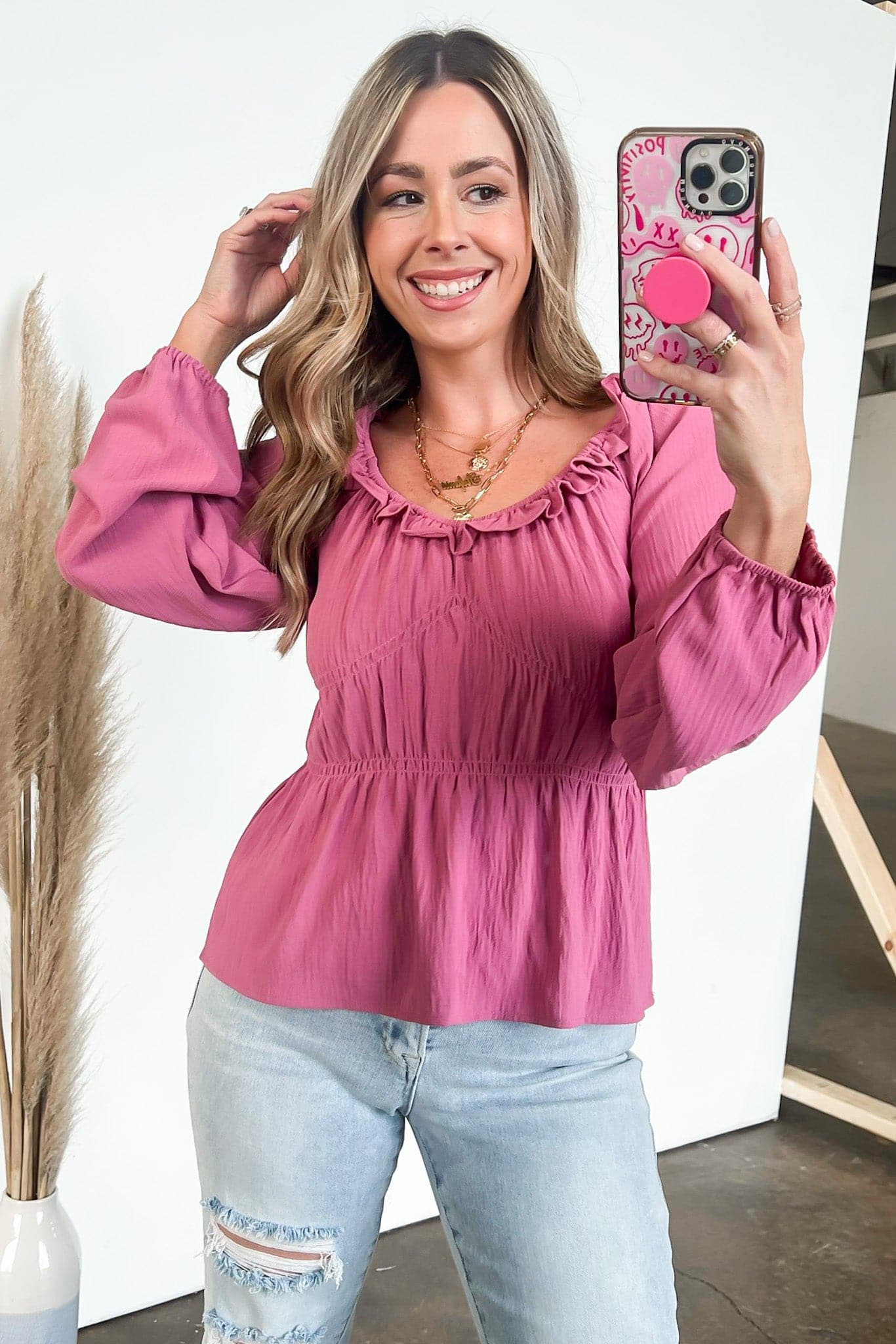 Flirtatious Ways Ruched Ruffle Top - FINAL SALE - Madison and Mallory