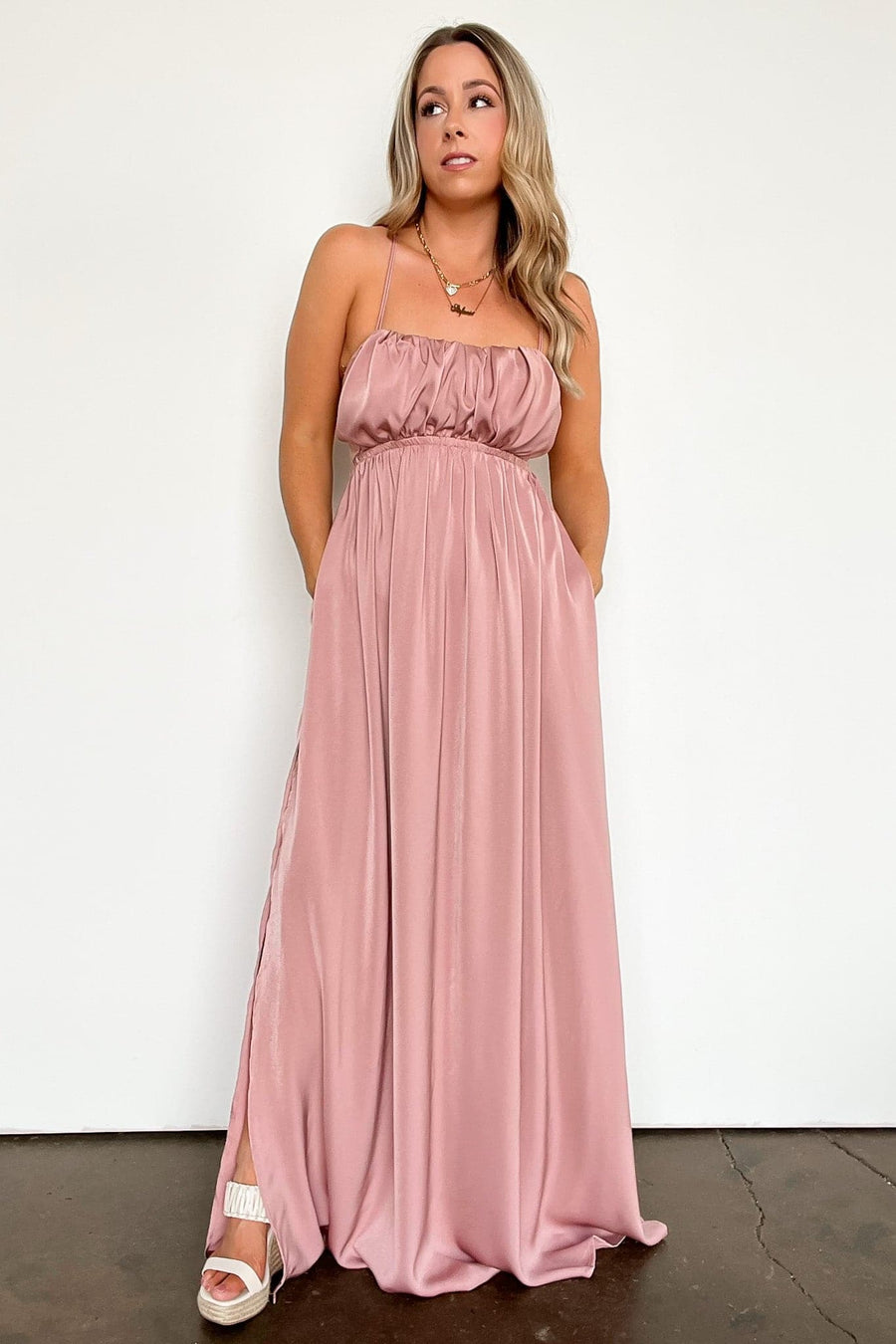 S / Rose Irresistible Essence Shirred Maxi Dress - FINAL SALE - Madison and Mallory