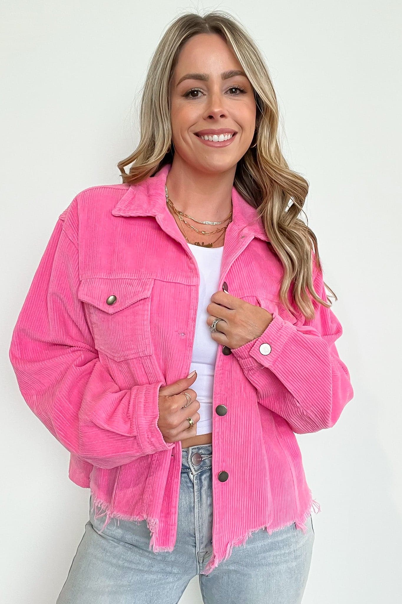 Hot Pink / S Mainstream Raw Edge Corduroy Jacket - BACK IN STOCK - Madison and Mallory