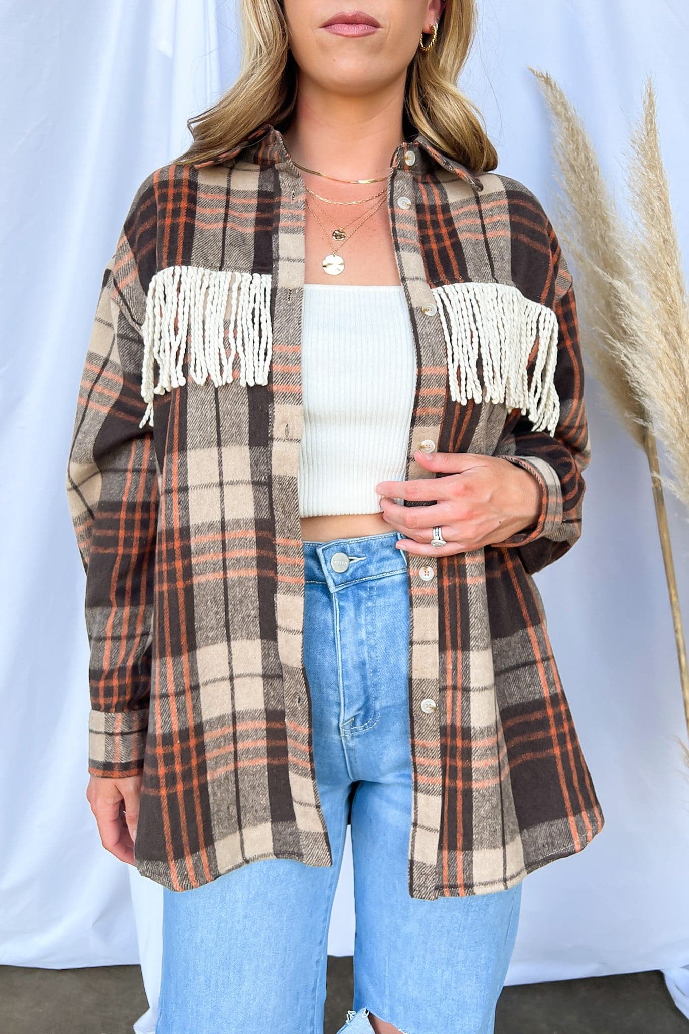  Make a Getaway Plaid Fringe Button Down Shacket - FINAL SALE - Madison and Mallory