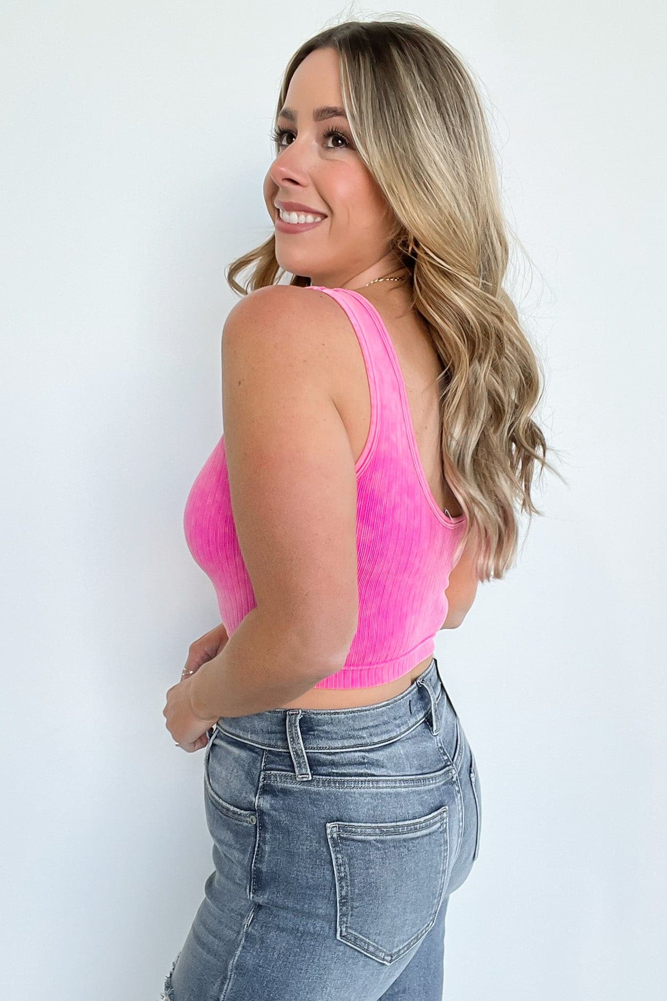 Philomenah Mineral Wash Ribbed Split Neck Crop Tank - FINAL SALE - Madison and Mallory