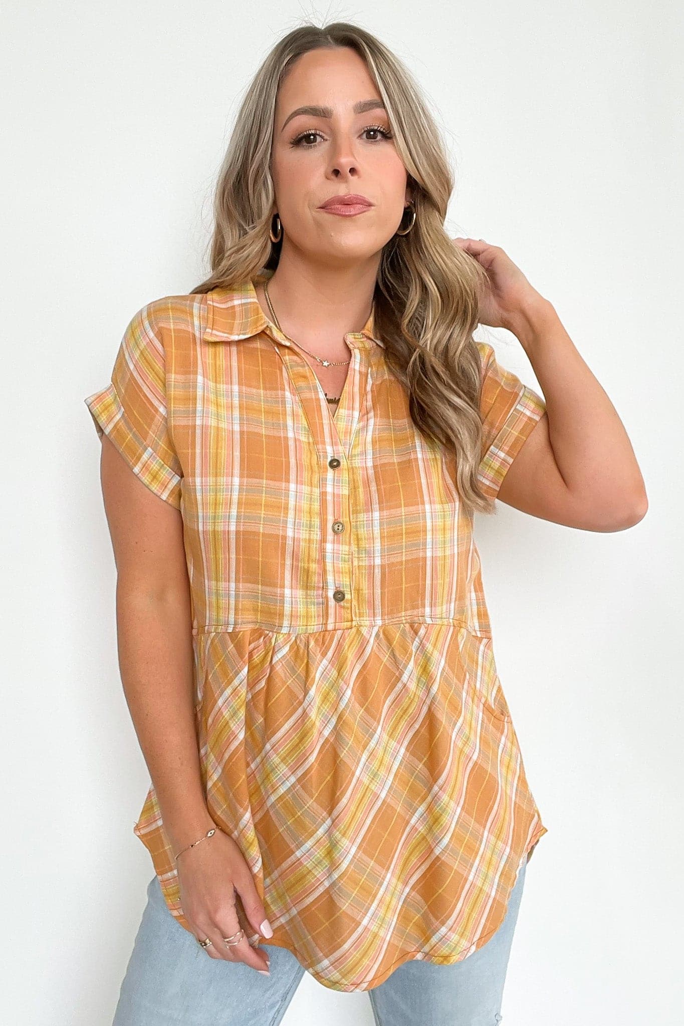 Sweet Voice Plaid Short Sleeve Babydoll Top - FINAL SALE - Madison and Mallory