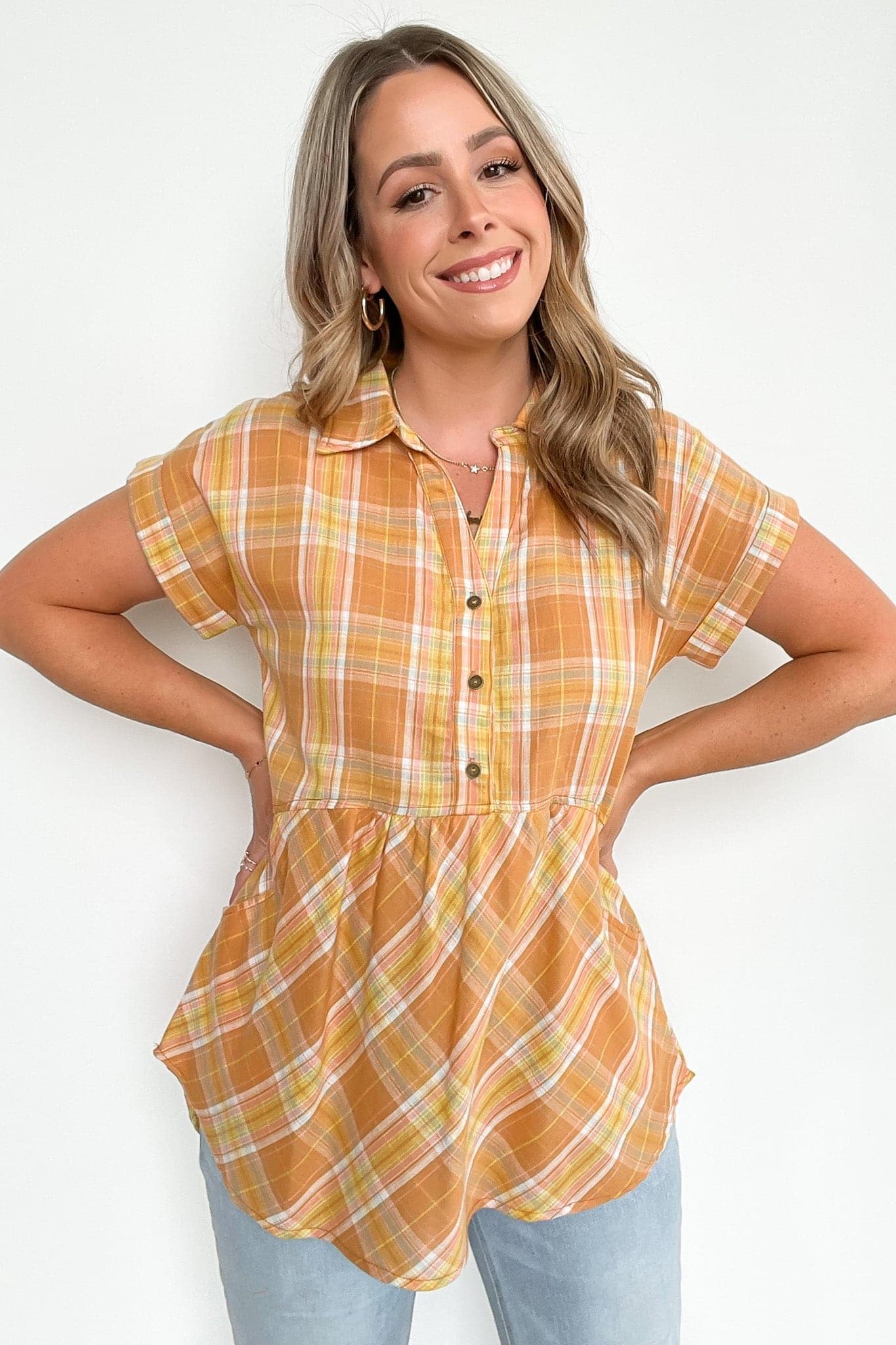 Sweet Voice Plaid Short Sleeve Babydoll Top - FINAL SALE - Madison and Mallory