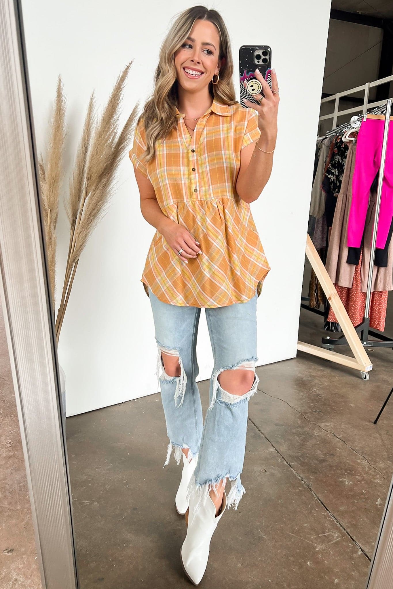Sweet Voice Plaid Short Sleeve Babydoll Top - FINAL SALE - Madison and Mallory