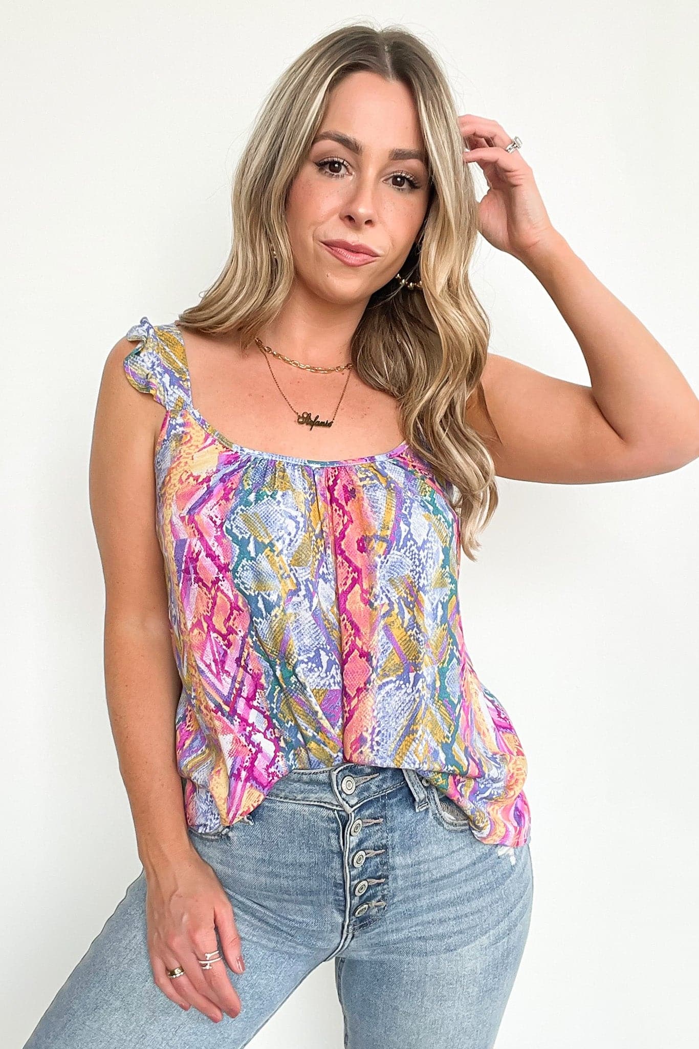 Want to Wow Animal Print Ruffle Strap Top - FINAL SALE - Madison and Mallory