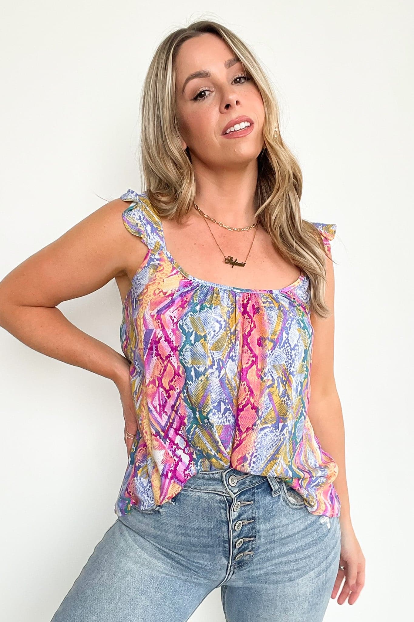Want to Wow Animal Print Ruffle Strap Top - FINAL SALE - Madison and Mallory