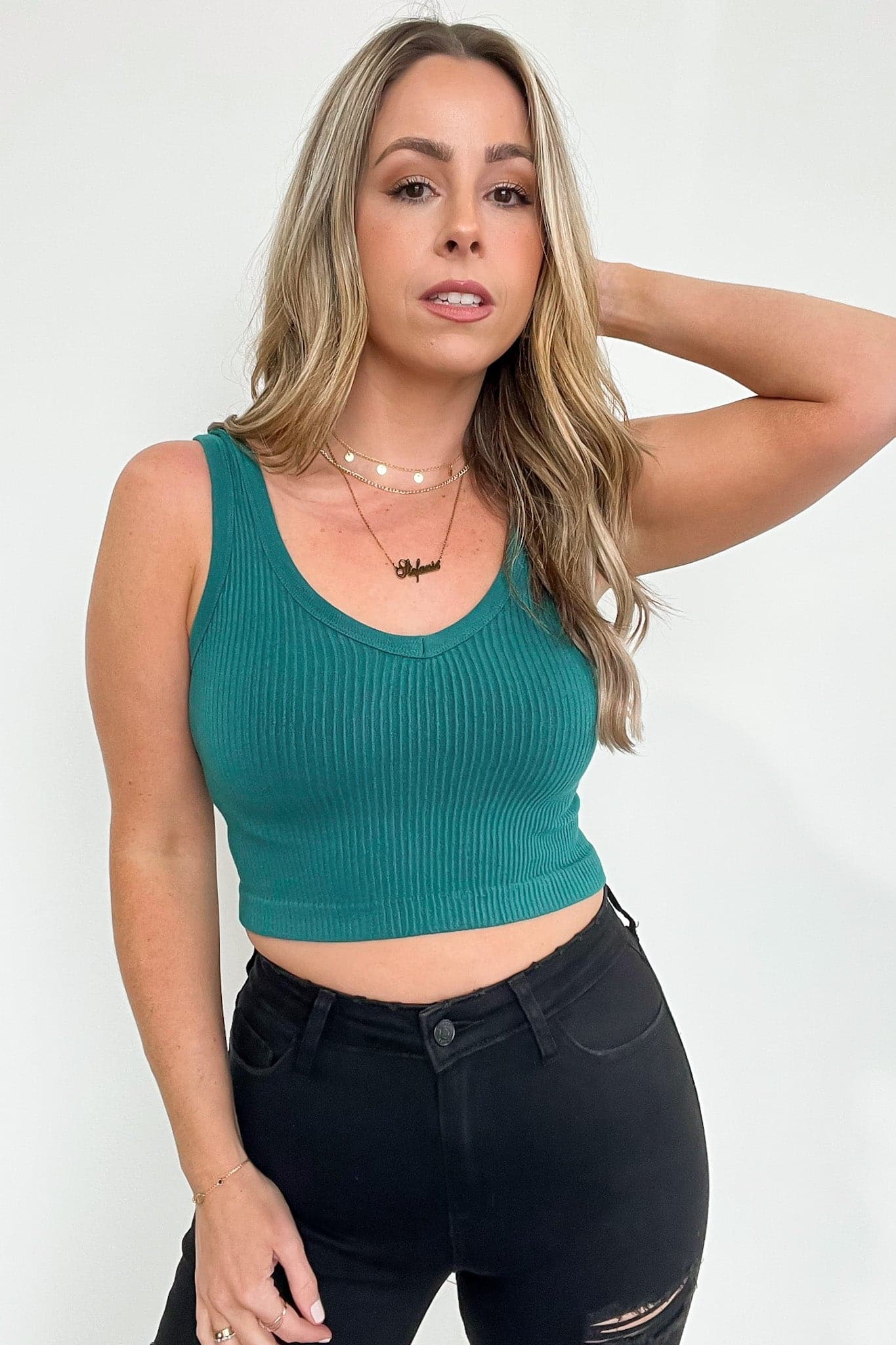 Teal / S Deema Ribbed Seamless Cropped Tank Bra Top - FINAL SALE - Madison and Mallory