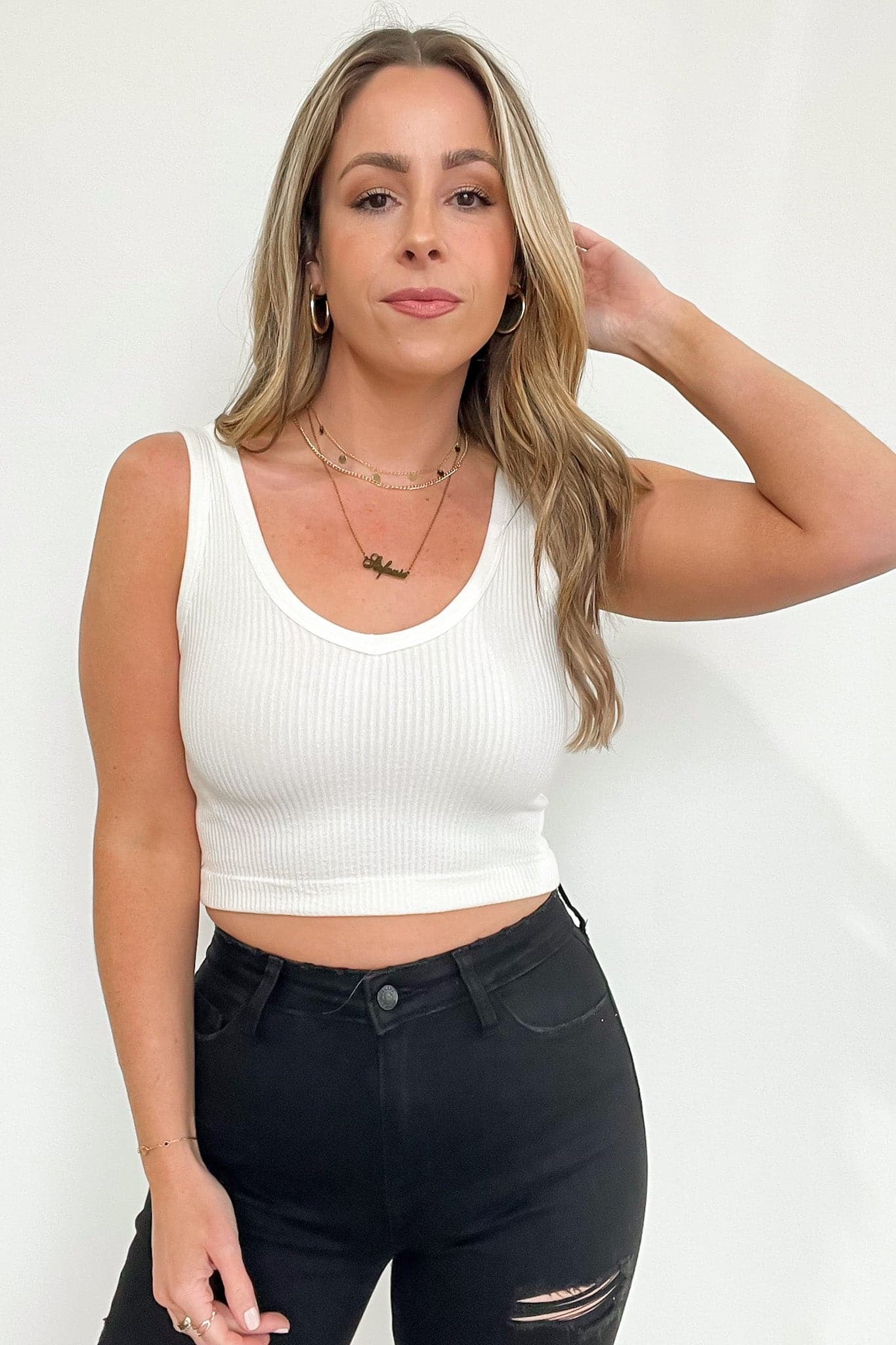 White / S Deema Ribbed Seamless Cropped Tank Bra Top - FINAL SALE - Madison and Mallory