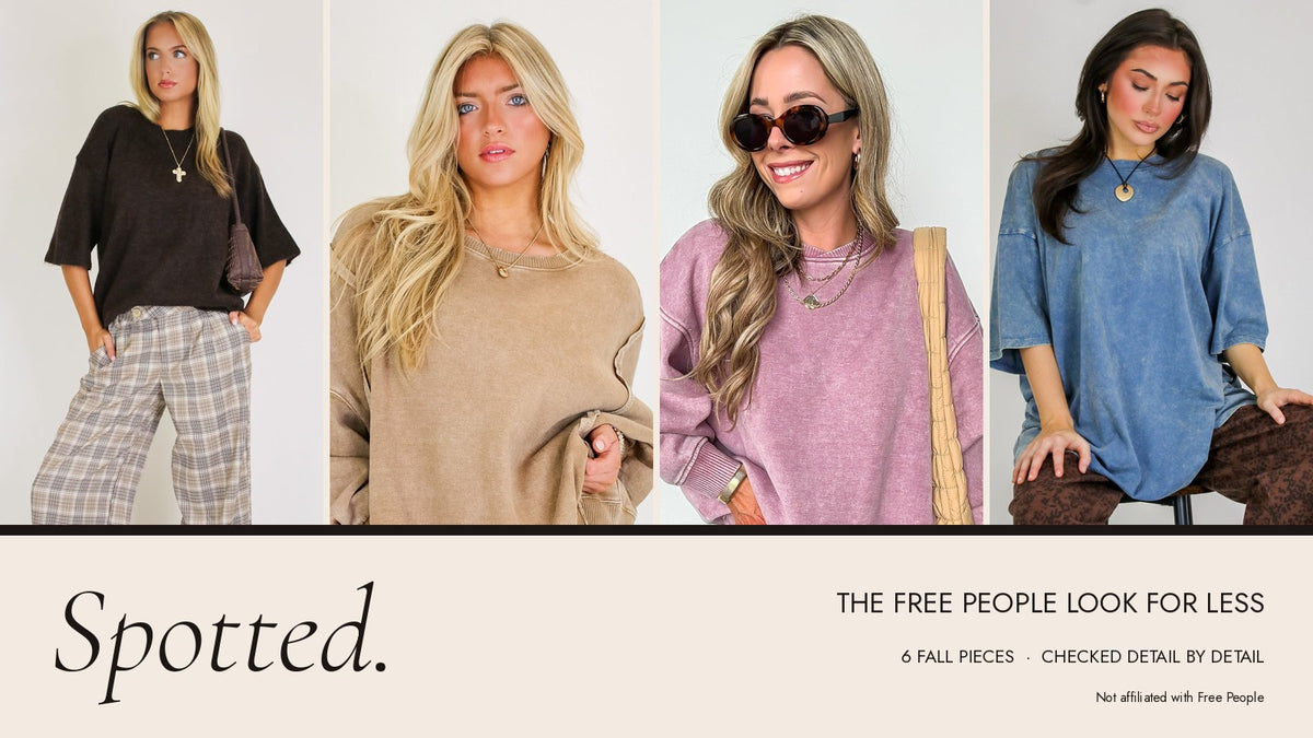 Four oversized fall separates: a dark brown sweater tee, a camel washed pullover, a rose acid-wash sweatshirt and a dusty blue washed tee