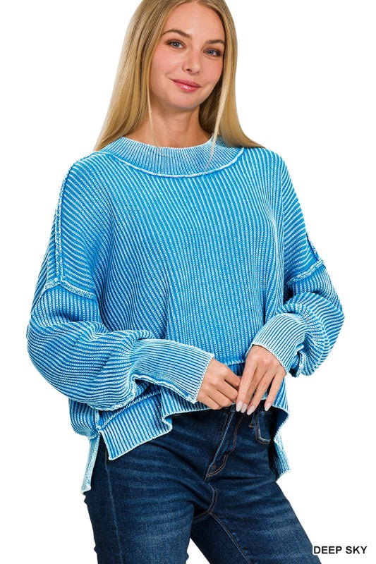 Tara Washed Side Slit Knit Sweater - BACK IN STOCK