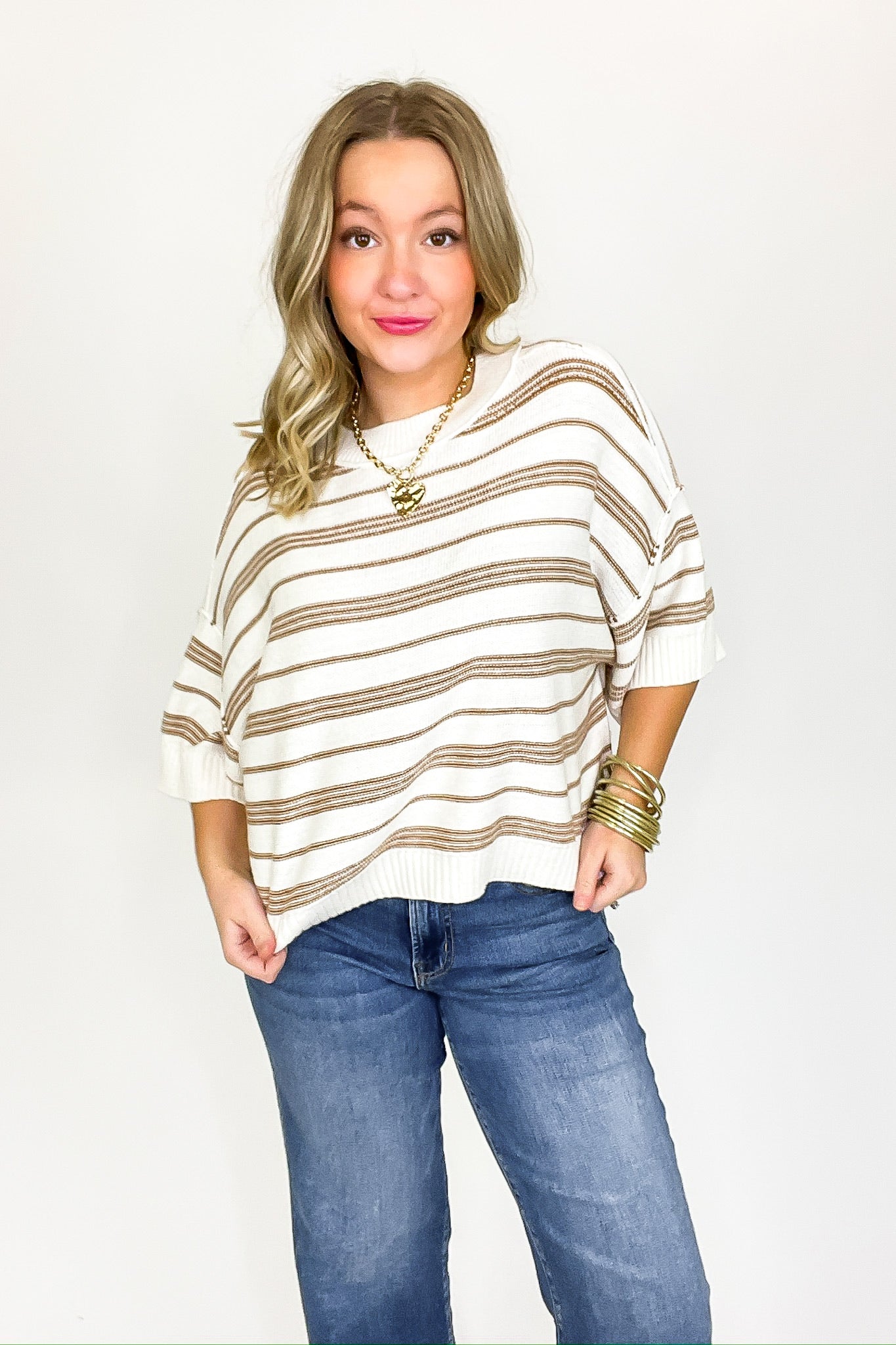 Luxe Line Striped 3/4 Knit Top