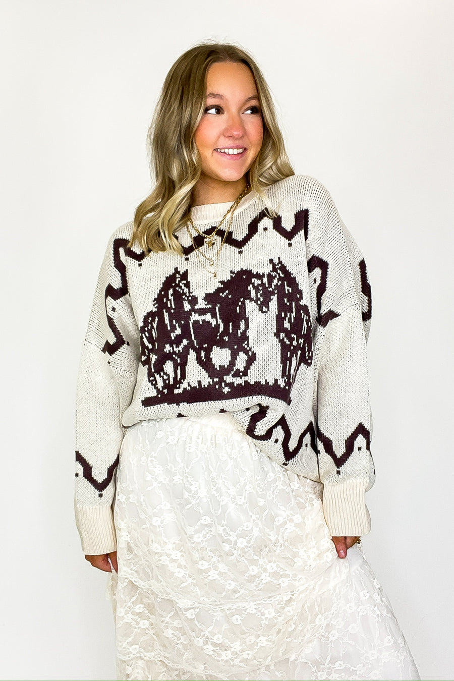 Wild Reign Horse Print Knit Sweater - Madison and Mallory