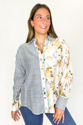 Garden Lines Relaxed Fit Long Sleeve Striped And Floral Top - FINAL SALE - Madison and Mallory