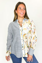 Garden Lines Relaxed Fit Long Sleeve Striped And Floral Top - FINAL SALE - Madison and Mallory