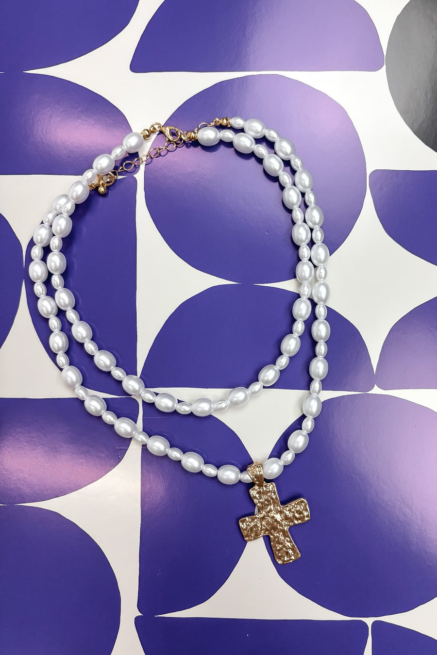 Sacred Elegance Lustrous Pearl Beaded Layered Cross Necklace - Madison and Mallory