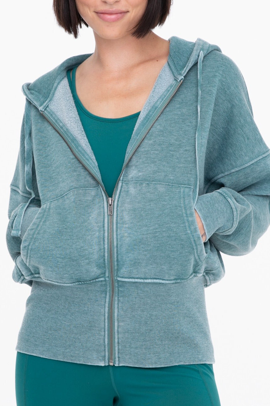 Blue Palm / S Elaynah Fleece Tapered Hoodie Jacket - BACK IN STOCK - Madison and Mallory