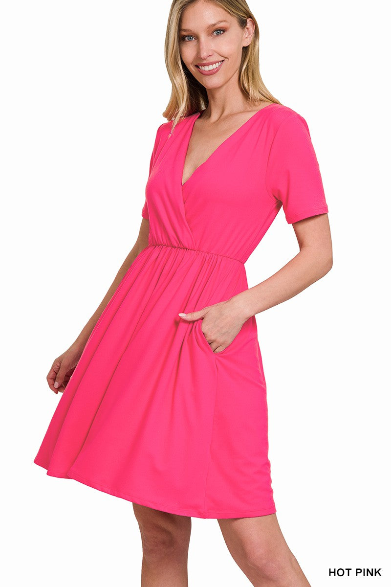 Hot Pink / S Top Notch Surplice Front Dress - FINAL SALE - Madison and Mallory