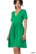 Kelly Green / S Top Notch Surplice Front Dress - FINAL SALE - Madison and Mallory