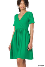 Kelly Green / S Top Notch Surplice Front Dress - FINAL SALE - Madison and Mallory