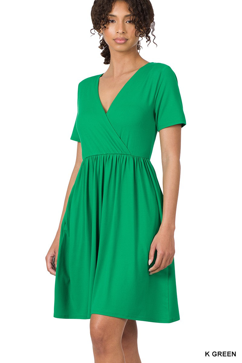Kelly Green / S Top Notch Surplice Front Dress - FINAL SALE - Madison and Mallory