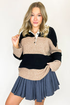 Varsity Lines Striped Collared Polo Top - FINAL SALE - Madison and Mallory