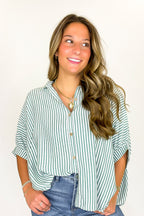 Hunter Green / SM JoJo Striped Button Down Relaxed Top - BACK IN STOCK - Madison and Mallory