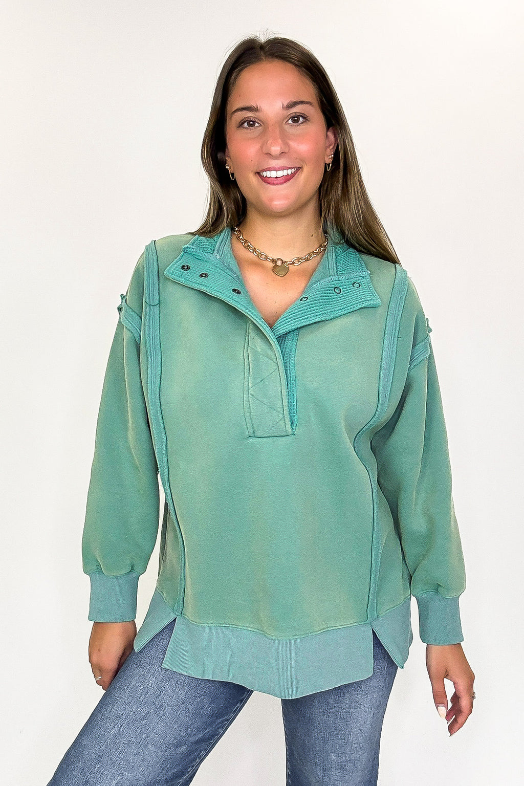 Summit Comfort Thermal Placket Detail Sweatshirt - FINAL SALE - Madison and Mallory