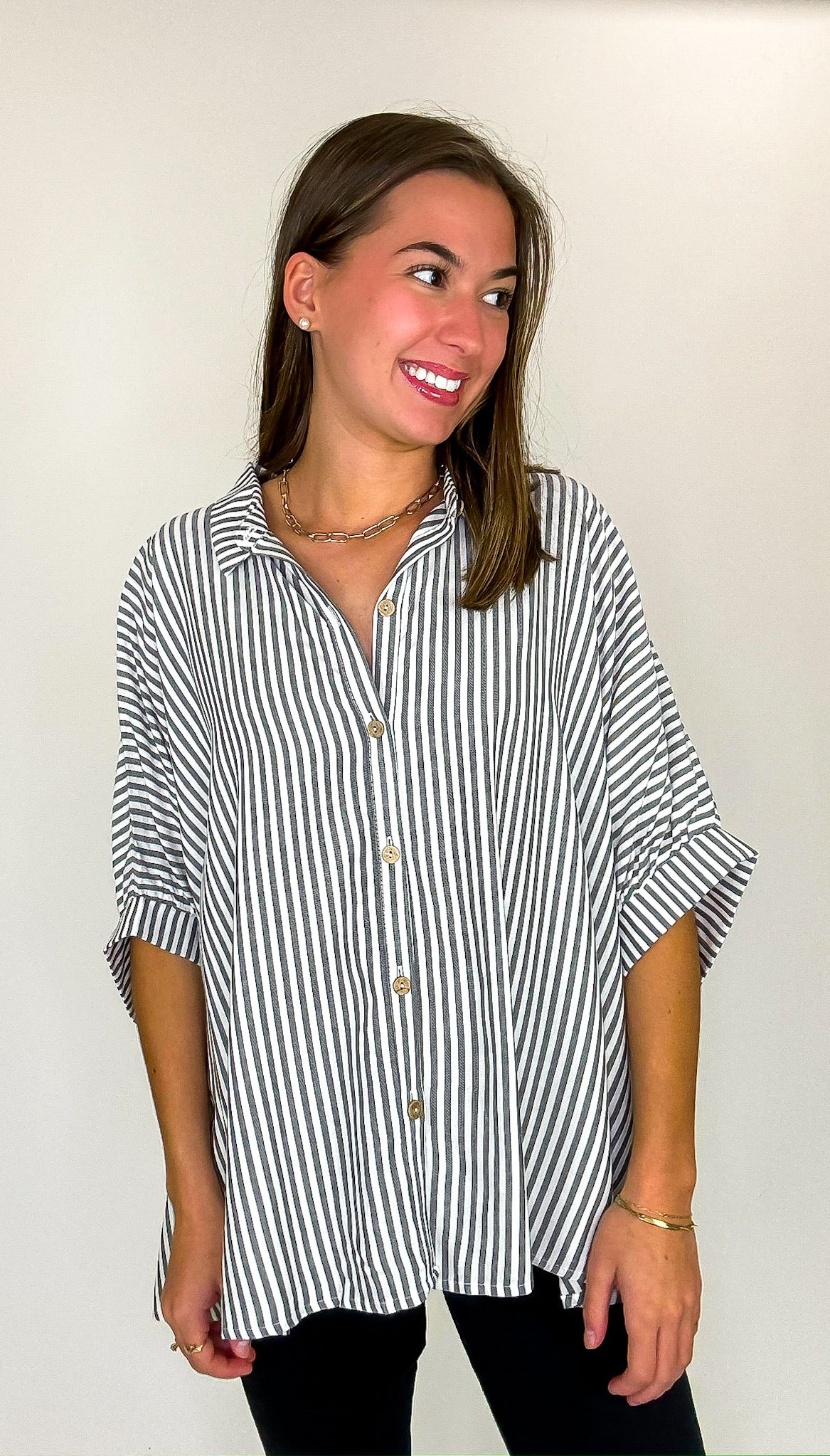 JoJo Striped Button Down Relaxed Top - BACK IN STOCK - Madison and Mallory