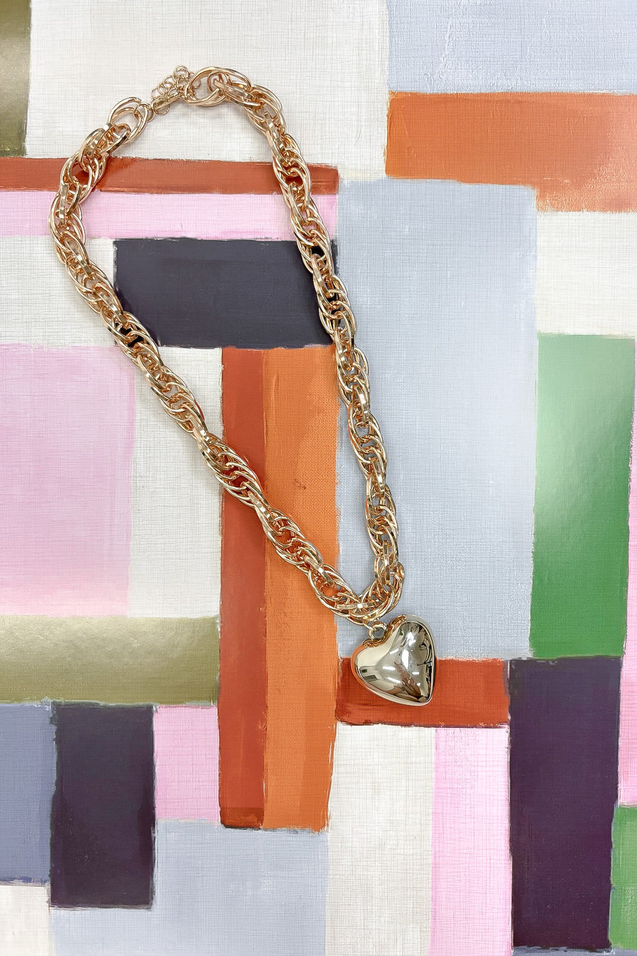Golden Crush Puffy Heart Chain Necklace - Madison and Mallory