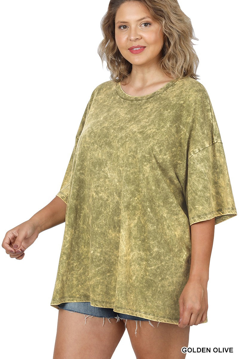 Golden Olive / 1X2X Weekend Awaits Mineral Wash Oversized Top - BACK IN STOCK - Madison and Mallory