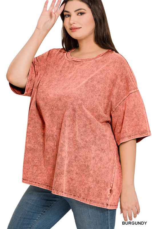 Burgundy / 1X2X Weekend Awaits Mineral Wash Oversized Top - BACK IN STOCK - Madison and Mallory