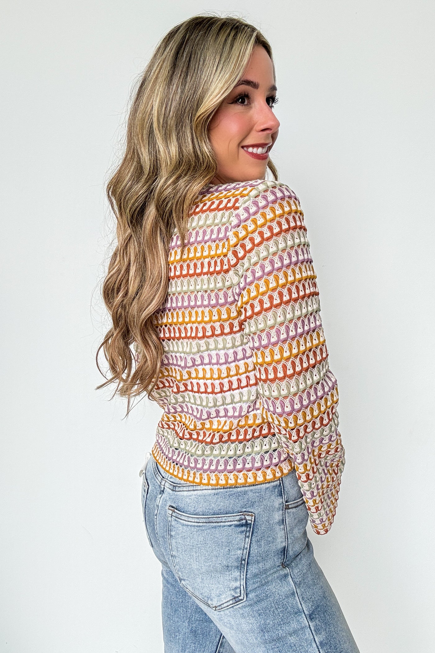Sunset Threads Multicolor Openwork Knit Tie Top - Madison and Mallory