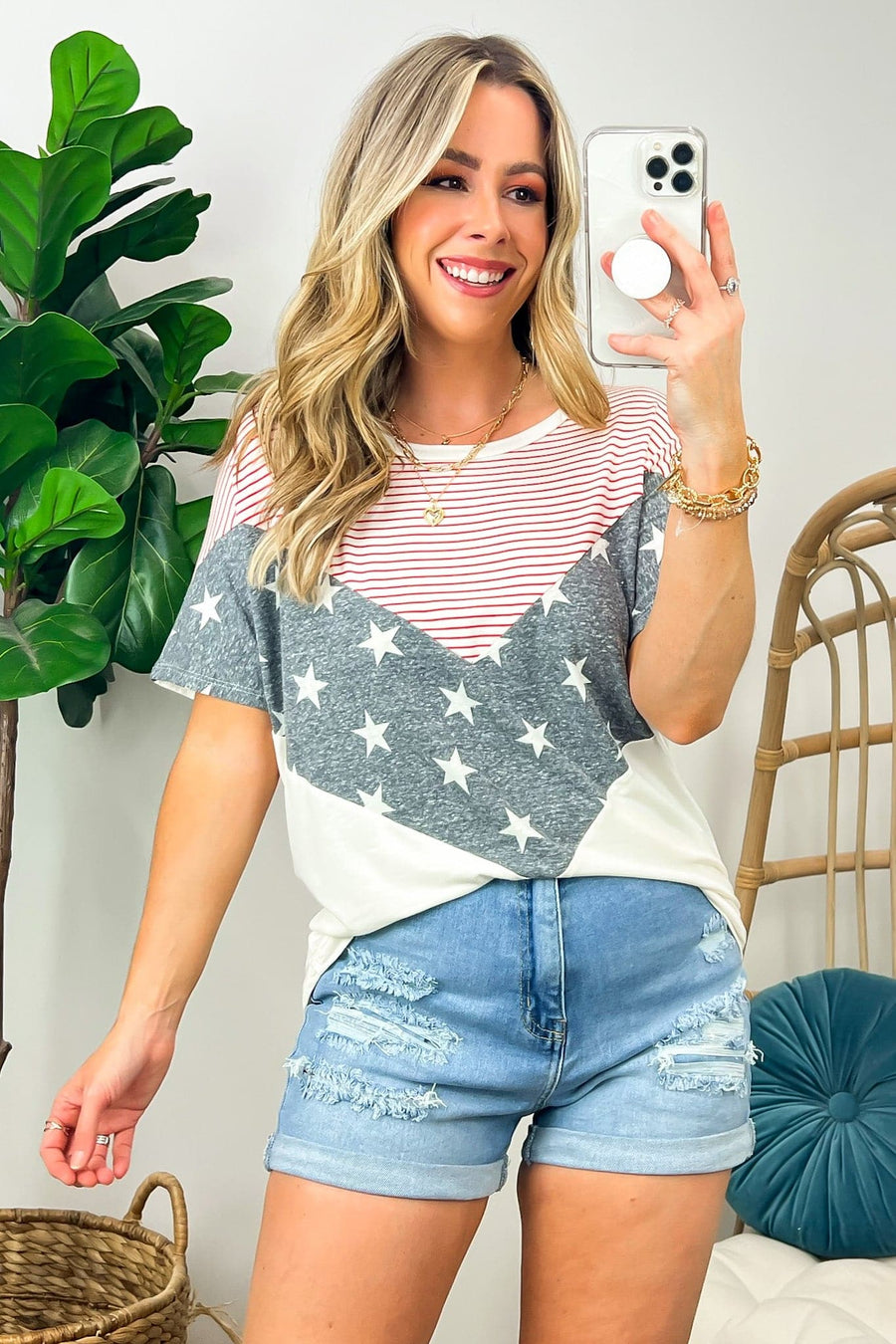 Red / S 1776 Stars and Stripes Graphic Relaxed Top - FINAL SALE - Madison and Mallory