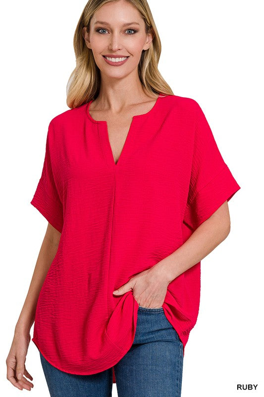 Brayan Split V-Neck Flowy Top - BACK IN STOCK