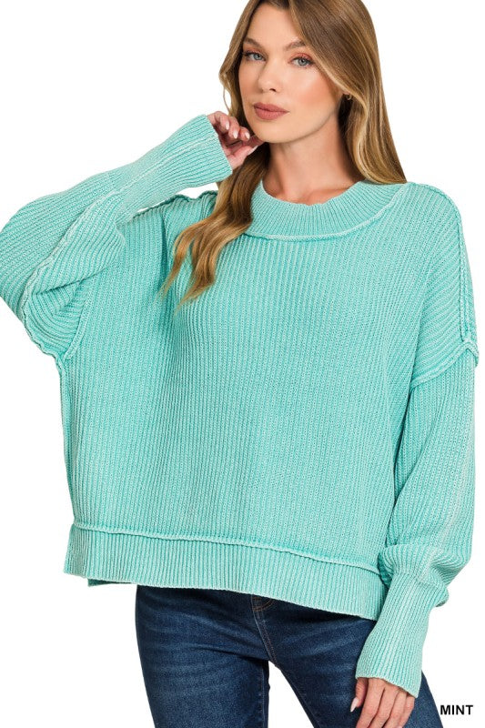 Tara Washed Side Slit Knit Sweater - BACK IN STOCK