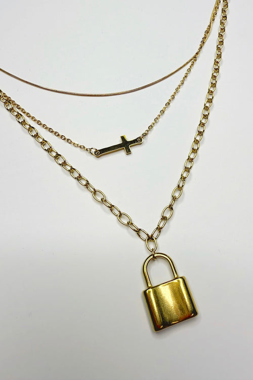Gold 18K Divine Lock Cross Layered Necklace - Madison and Mallory