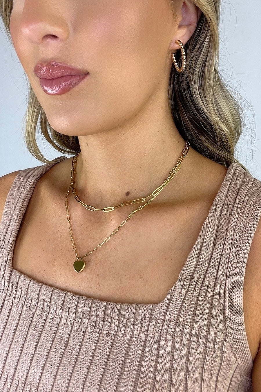 18k Amour Link Chain Heart Layered Necklace - Madison and Mallory