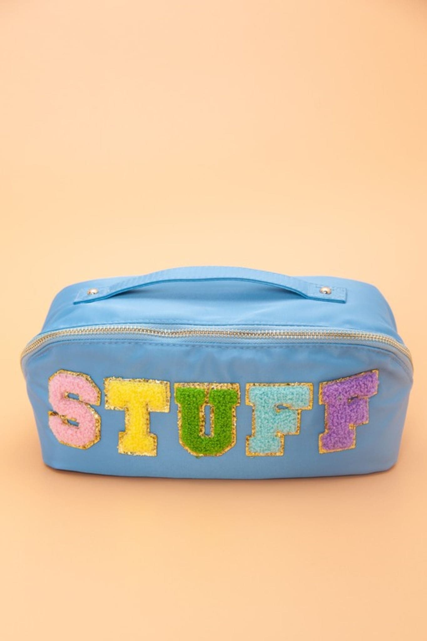 Sky Blue Hold All the STUFF Zip Patch Pouch - Madison and Mallory