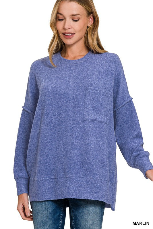 Kierah Brushed Melange Knit Pocket Sweater - FINAL SALE