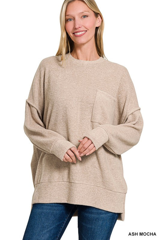 Kierah Brushed Melange Knit Pocket Sweater - FINAL SALE