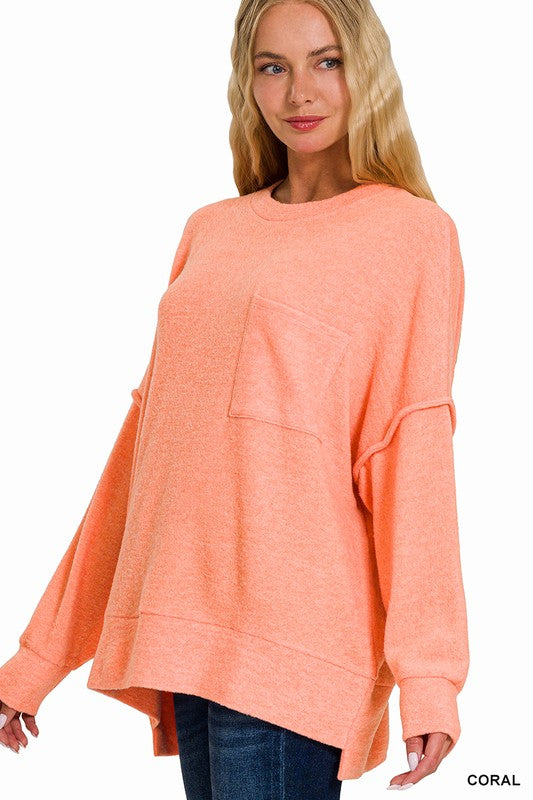 Kierah Brushed Melange Knit Pocket Sweater - FINAL SALE