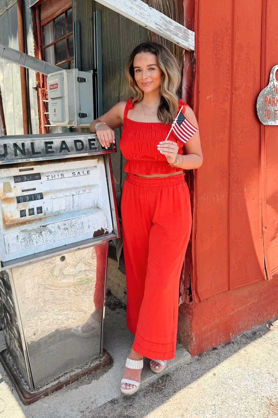 Sunset Sangria Elastic Waist Ruffle Ankle Pants - Madison and Mallory