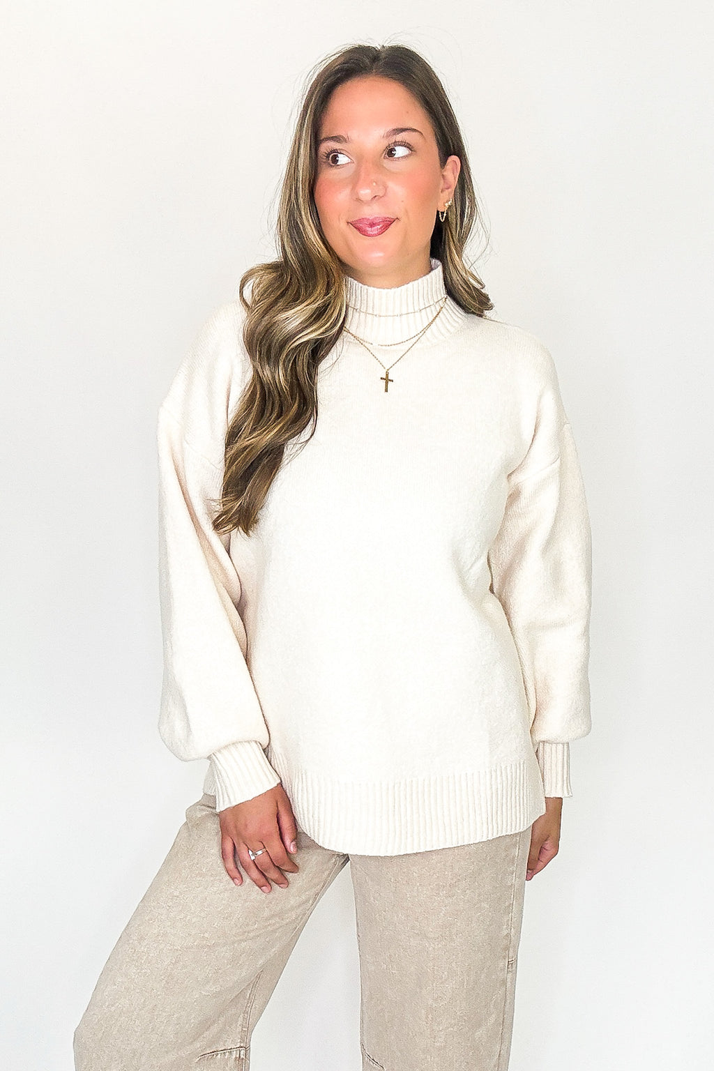 Cream / S Minimal Mood Mock Neck Sweater - FINAL SALE - Madison and Mallory