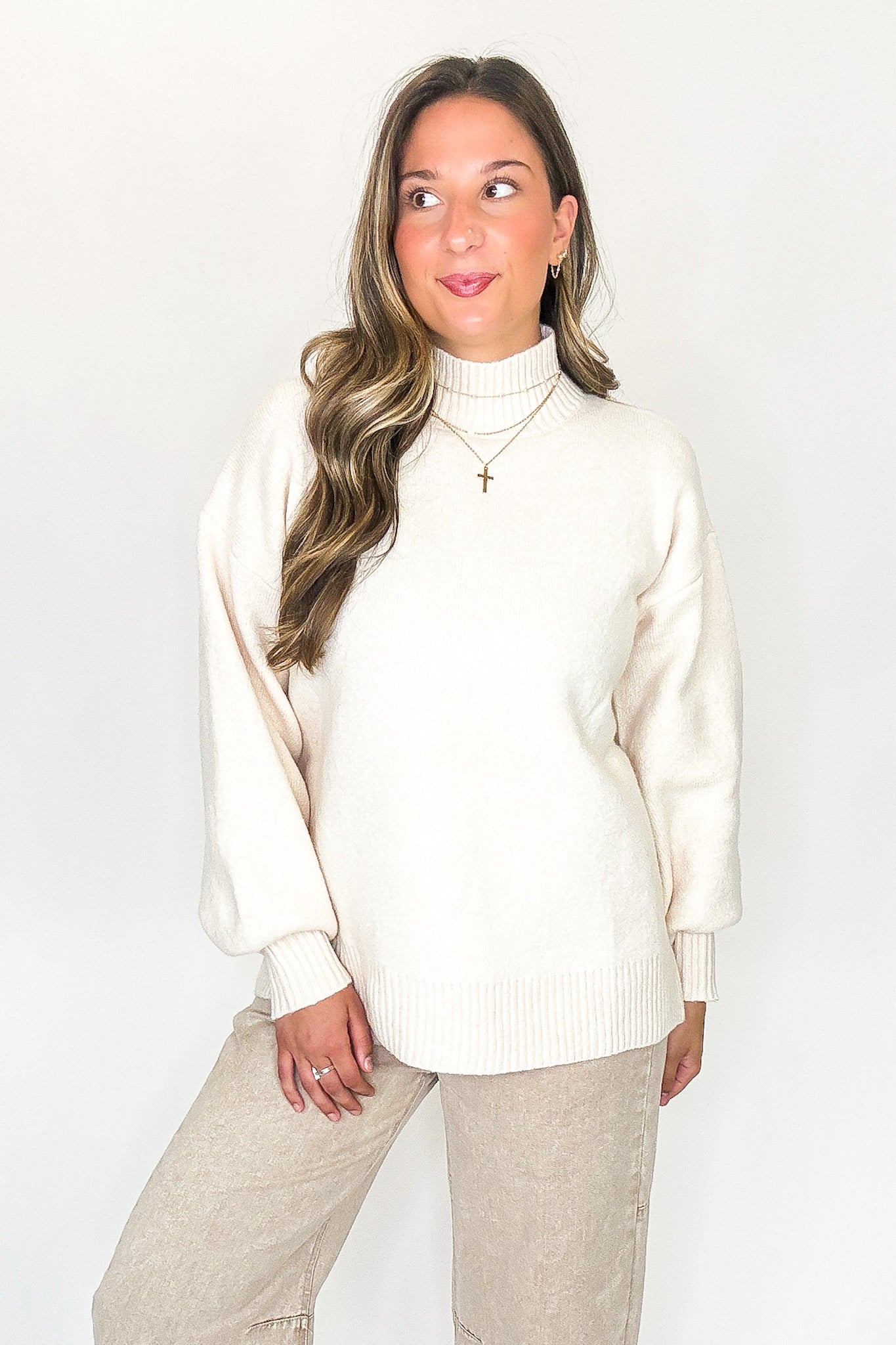 Cream / S Minimal Mood Mock Neck Sweater - FINAL SALE - Madison and Mallory