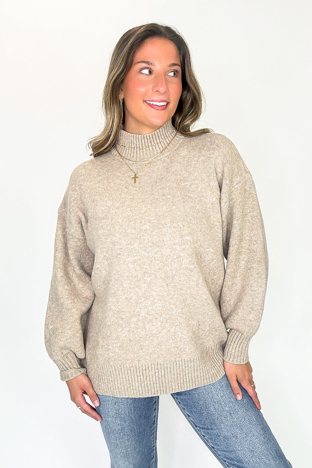 Heather Mocha / S Minimal Mood Mock Neck Sweater - FINAL SALE - Madison and Mallory