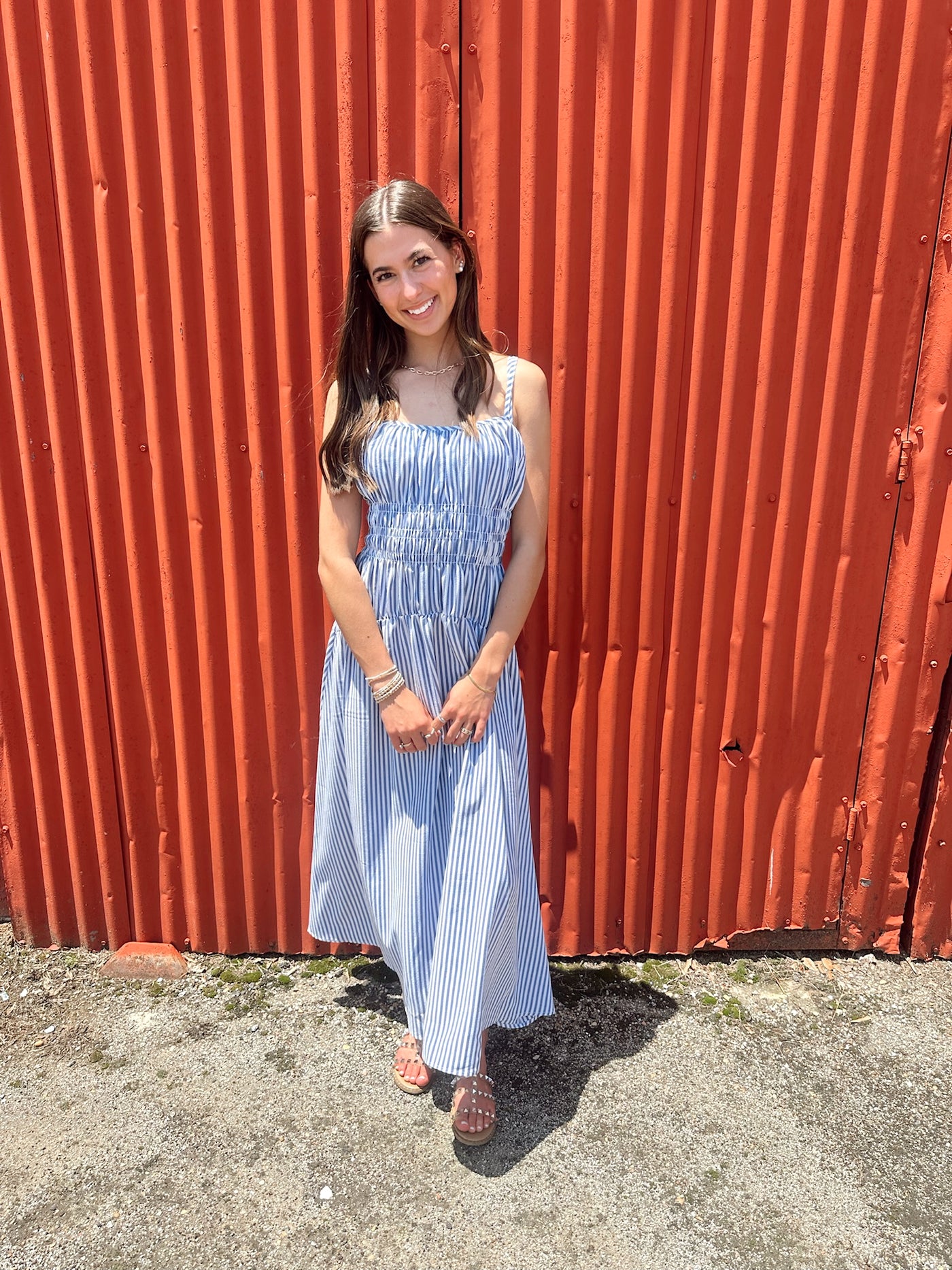 Lyana Tiered Striped Smocked Dress - Madison and Mallory
